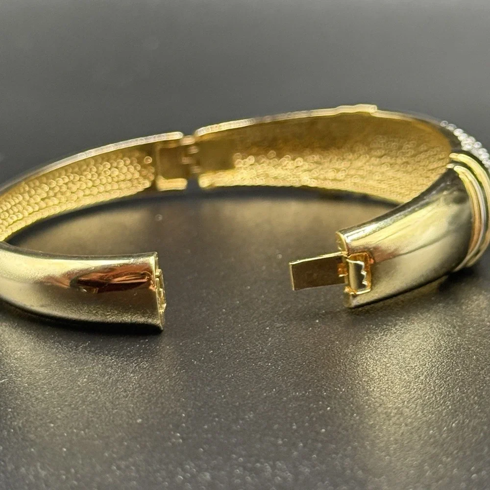 Vintage Gold Tone Pavé Rhinestone Hinge Bangle Bracelet 6